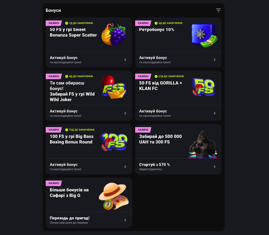 Бонуси Gorilla Casino
